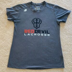 Red Devil Women’s Lacrosse Shirt New Balance Performance Gray Red Black Small